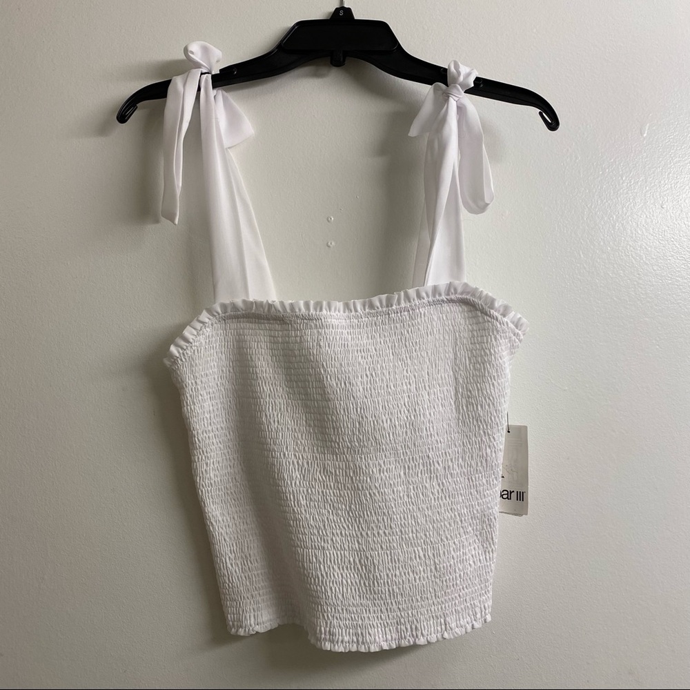 Bar lll Bright White Smoked Peplum Top Size: M